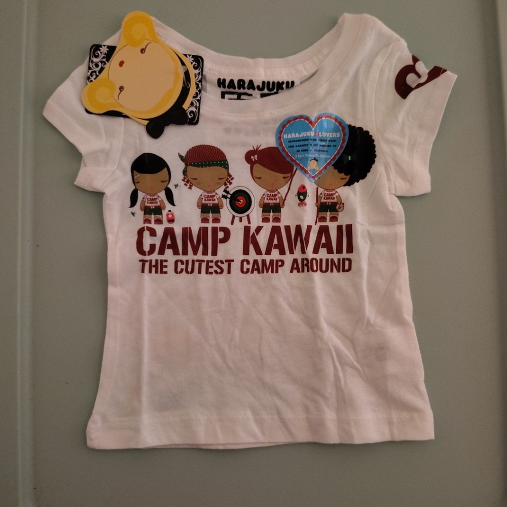 Harajuku Lovers White Short Sleeve Camp Kawaii Top Size 9-12M